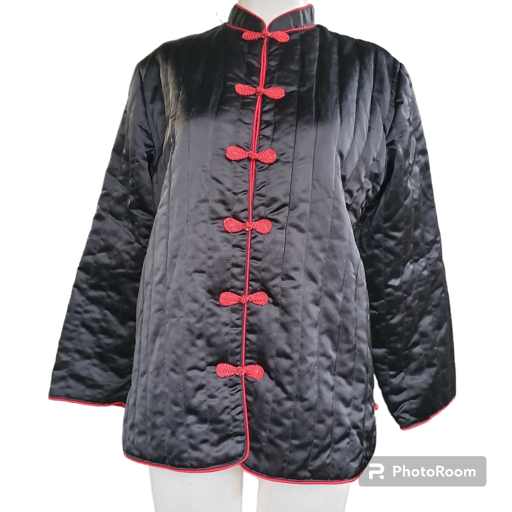 Vintage Medium Quilted Satin Asian Style Frog Closure Jacket